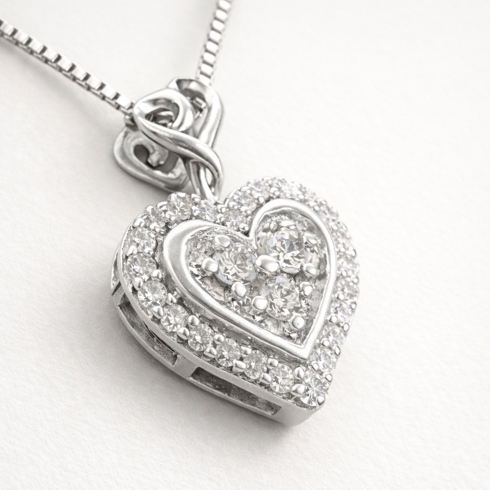 Hallmark 1/5 CT Lab Diamond Heart Pendant 925 Sterling Silver Necklace 18” - Picture 2 of 9